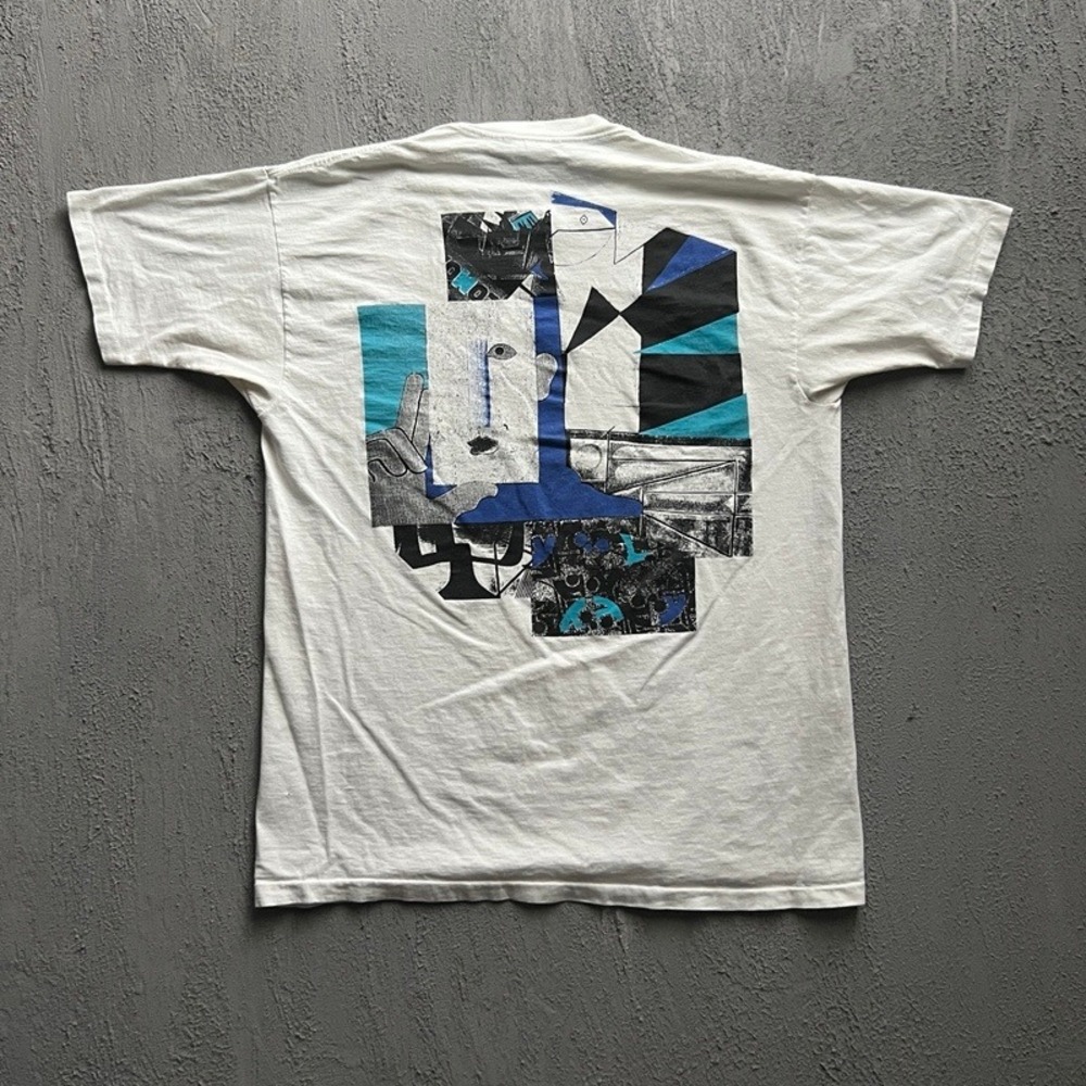 Vintage Jantzen Art Shirt L White 1890s Abstract Single Stitch USA